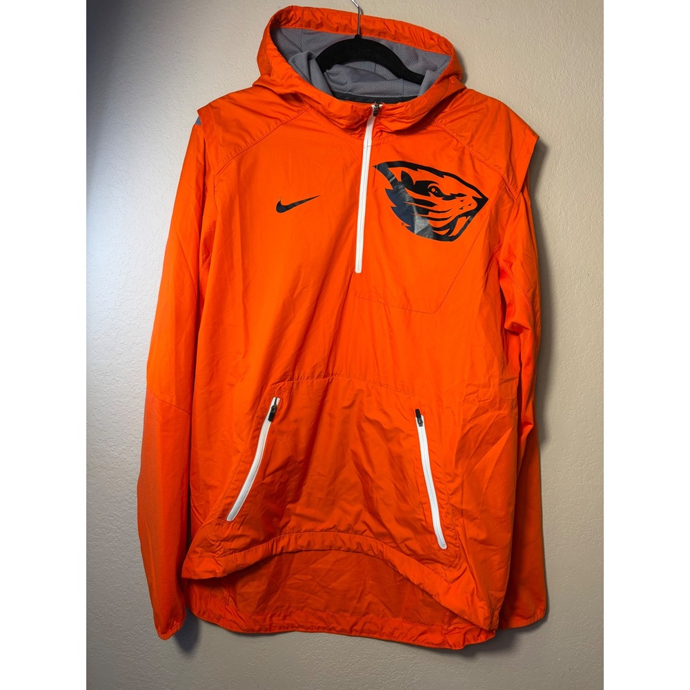 Nike Oregon State Beavers womens Small Orange Half Zip Hooded Windbreaker Jacket